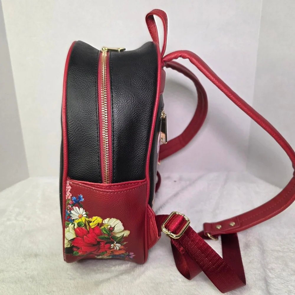 Disney‎ Villains Mini Backpack Black Red Floral Faux Leather Maleficent Ursula